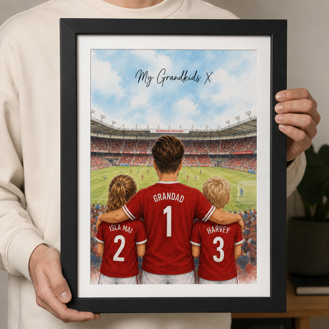 Framed grandad and two grandkids print at Riverside Stadium