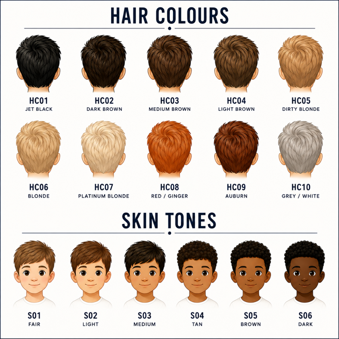 Hair colour and skin tone reference chart